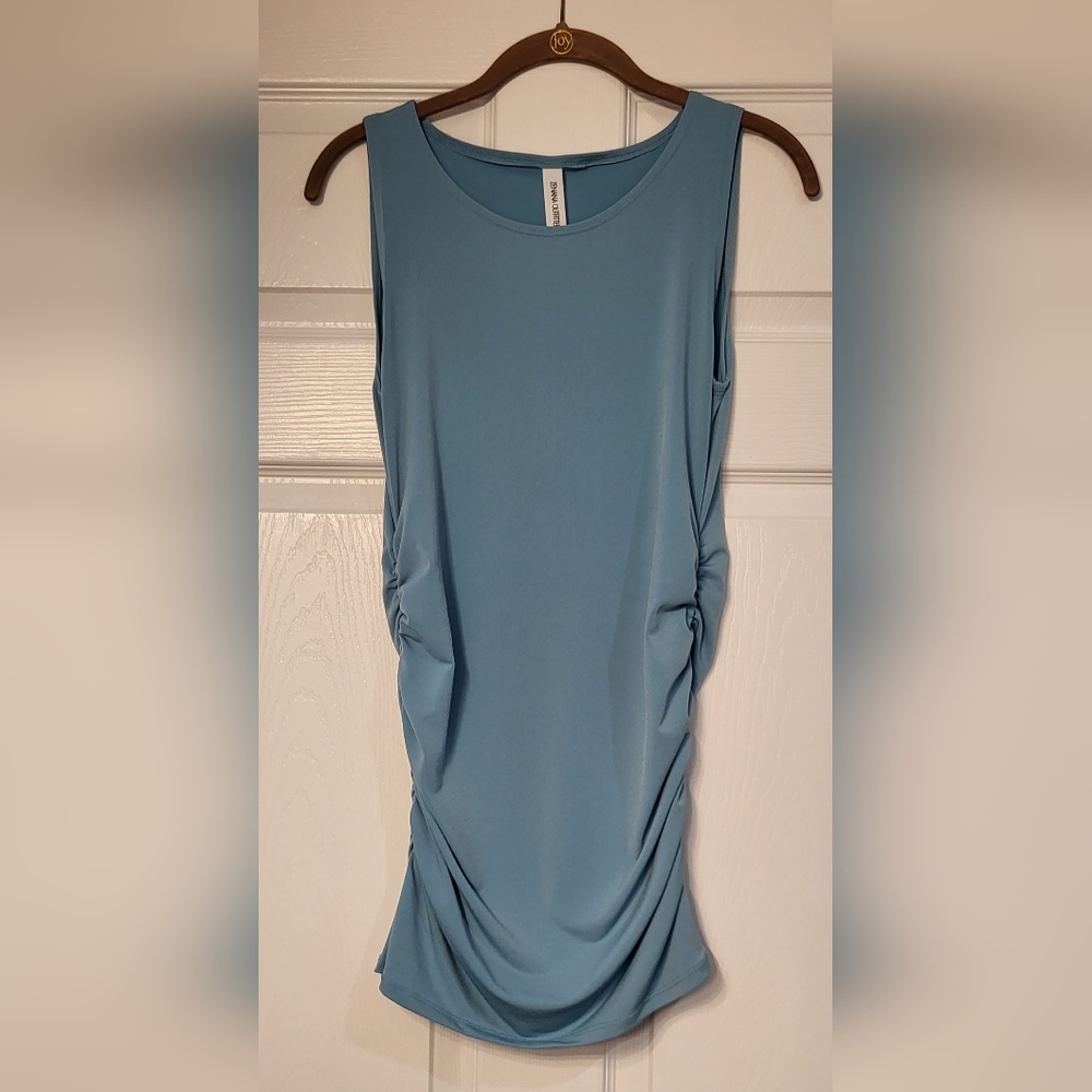 Women's Zenana Outfitters Light Blue Bodycon Ruched Mini Dress Tunic Size Small